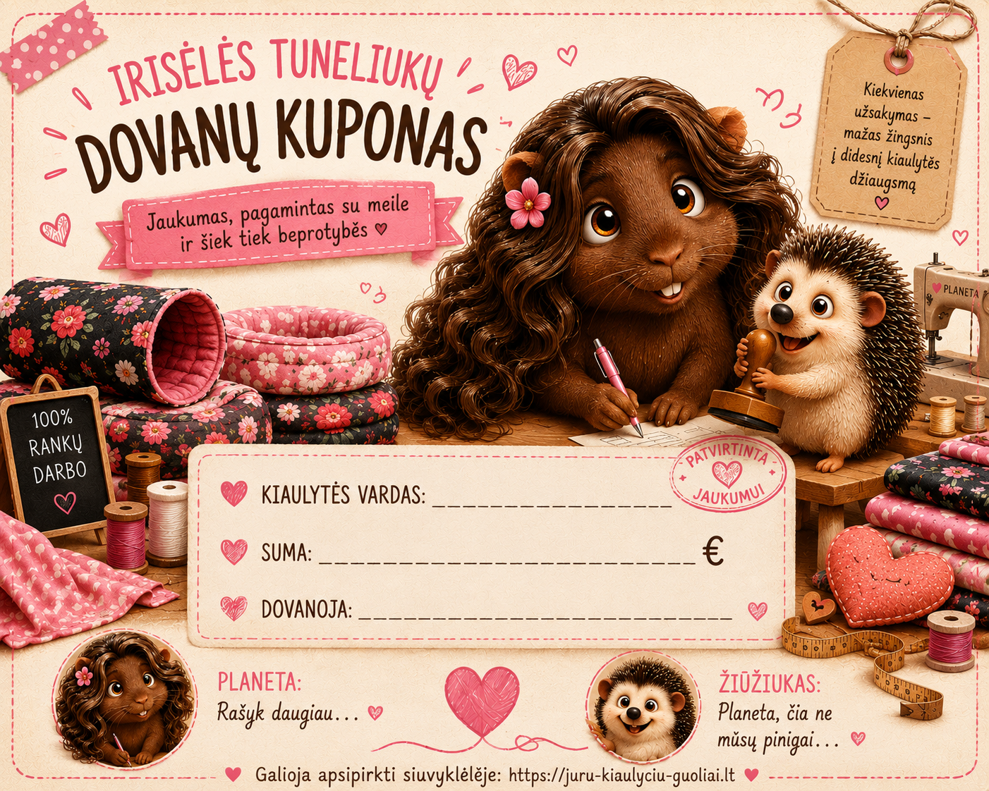 💝 Dovanų kortelė jūrų kiaulyčių guoliams ir aksesuarams 💝