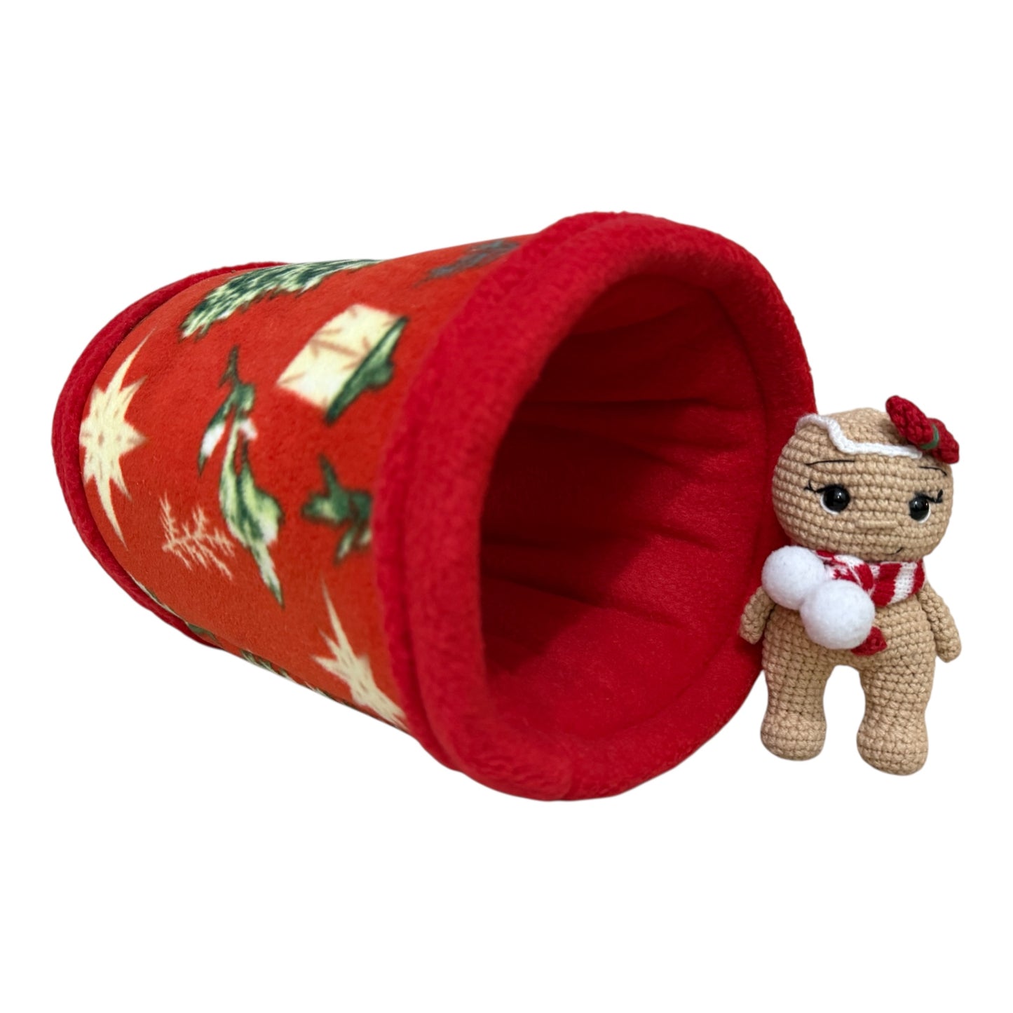 Kalėdinis jūrų kiaulyčių guolių komplektas „Eglutės“ – tuneliukas, miegmaišis, pagalvėlė