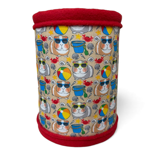 Flisinis tuneliukas jūrų kiaulytei – raudonas su kiaulytėm