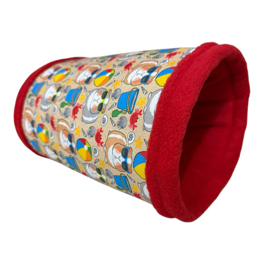 Flisinis tuneliukas jūrų kiaulytei – raudonas su kiaulytėm