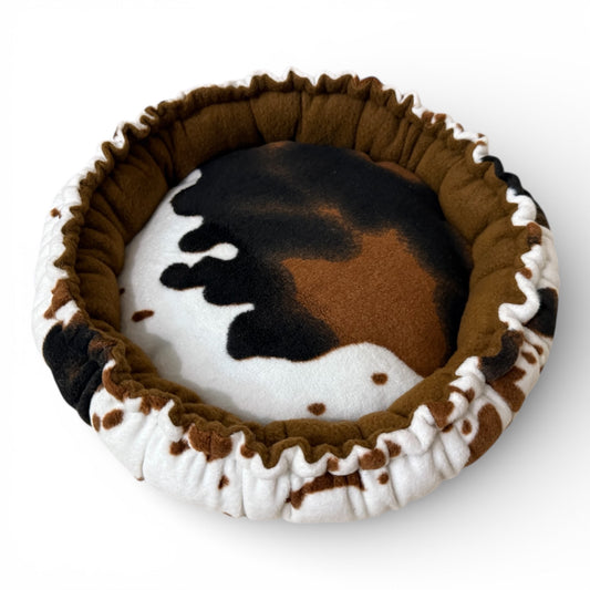 Flisinis guolis Pufas jūrų kiaulytei – minkštas rankų darbo, rudas su karvės raštu