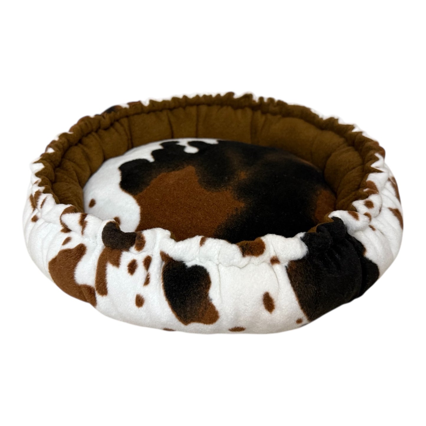 Flisinis guolis Pufas jūrų kiaulytei – minkštas rankų darbo, rudas su karvės raštu