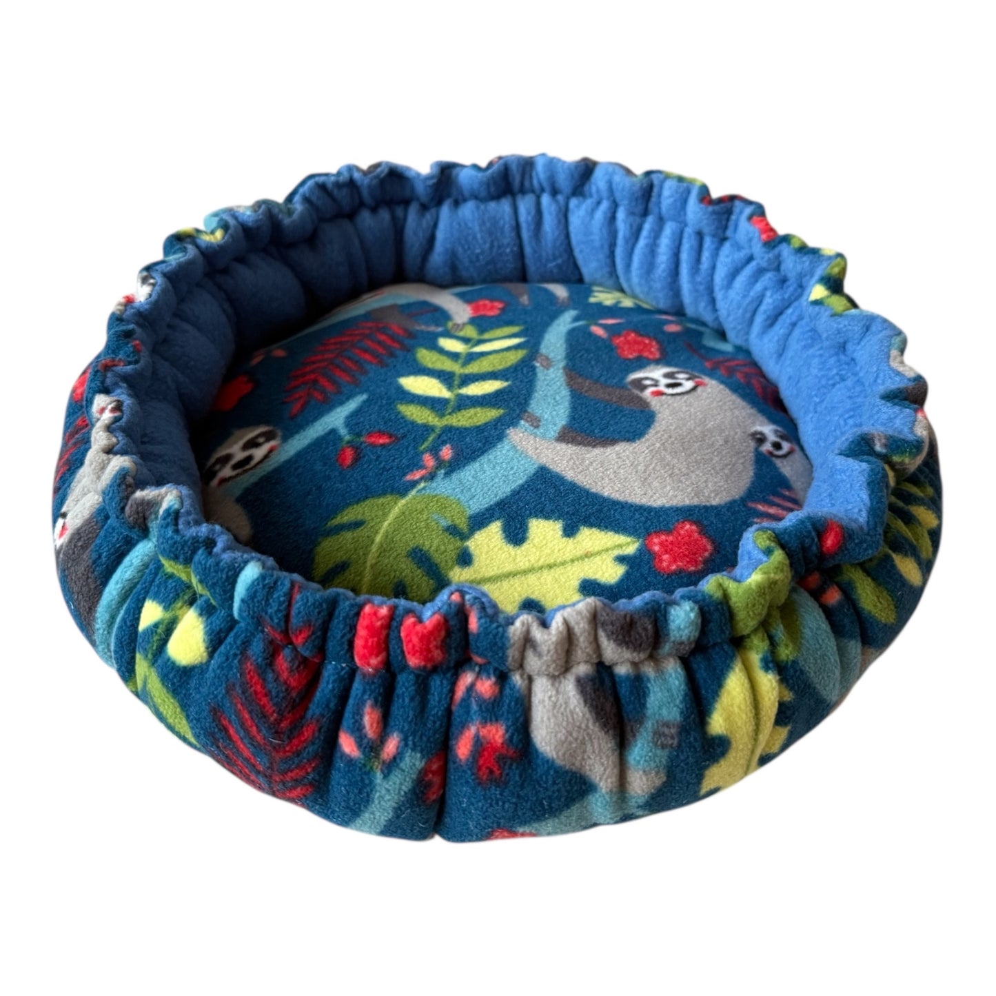 Flisinis guolis Pufas jūrų kiaulytei – minkštas, rankų darbo, mėlynas su tinginiais