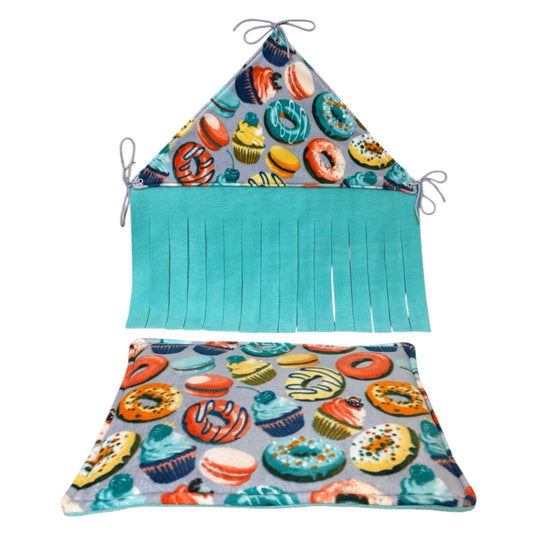 Komplektas jūrų kiaulytėms „Spurgytės“ | Kampinė slėptuvė, pagalvėlė