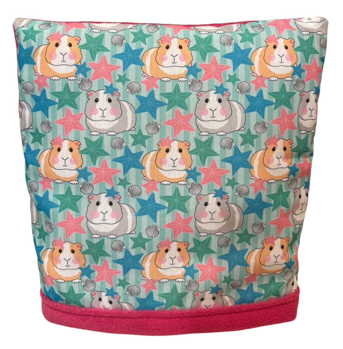 Flisinis guolis–miegmaišis jūrų kiaulytei – rožinis su jūrų kiaulytėm