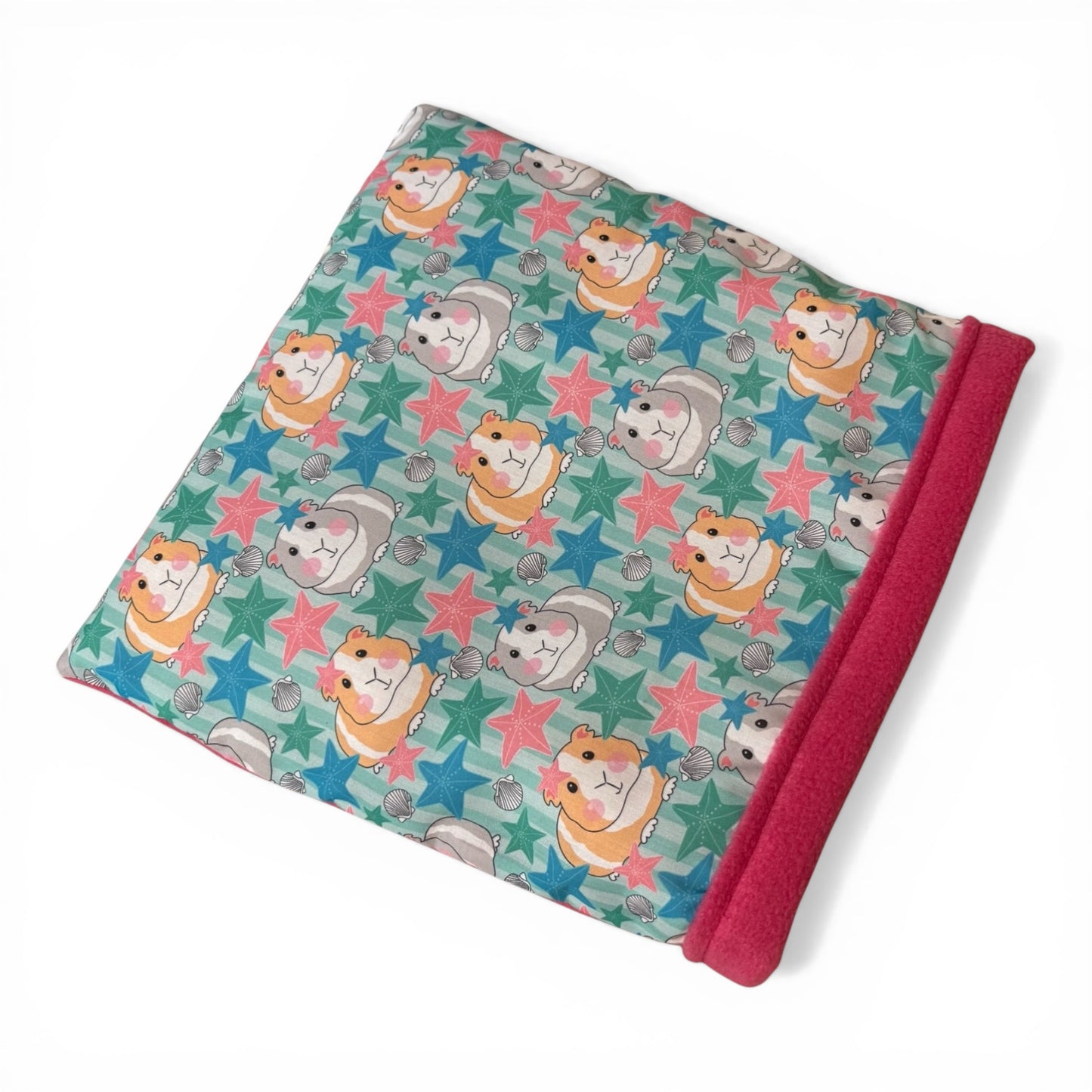 Flisinis guolis–miegmaišis jūrų kiaulytei – rožinis su jūrų kiaulytėm